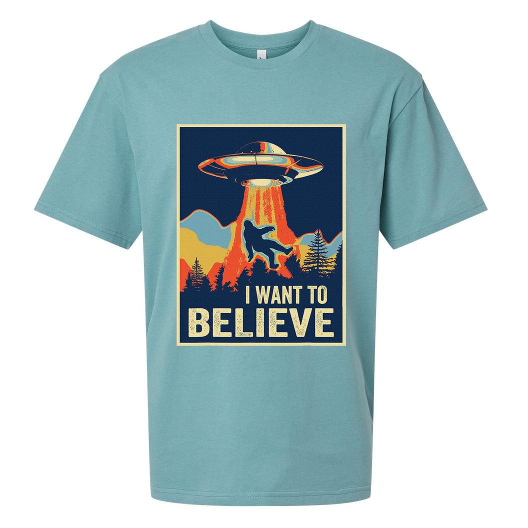 I Want To Believe Bigfoot Area 51 Alien Ufo Sueded Cloud Jersey T-Shirt