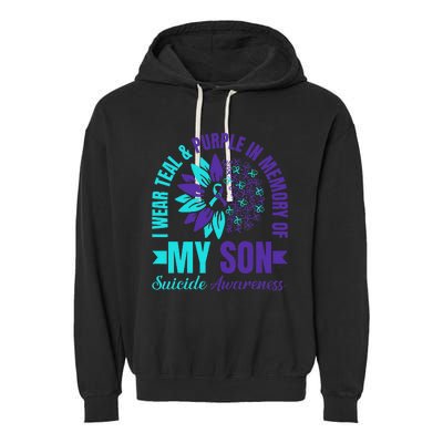 I Wear Teal Purple In Memory Of My Son Suicide Awareness Garment-Dyed Fleece Hoodie