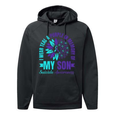 I Wear Teal Purple In Memory Of My Son Suicide Awareness Performance Fleece Hoodie