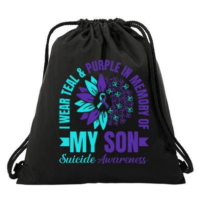 I Wear Teal Purple In Memory Of My Son Suicide Awareness Drawstring Bag