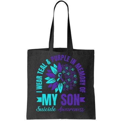 I Wear Teal Purple In Memory Of My Son Suicide Awareness Tote Bag