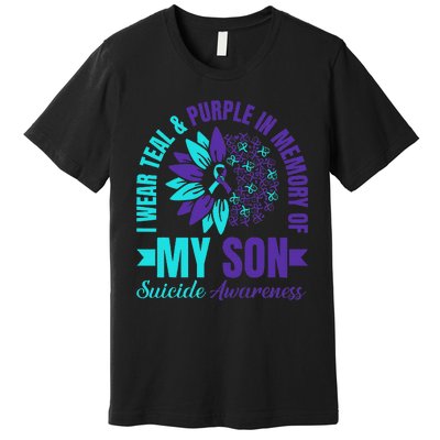 I Wear Teal Purple In Memory Of My Son Suicide Awareness Premium T-Shirt