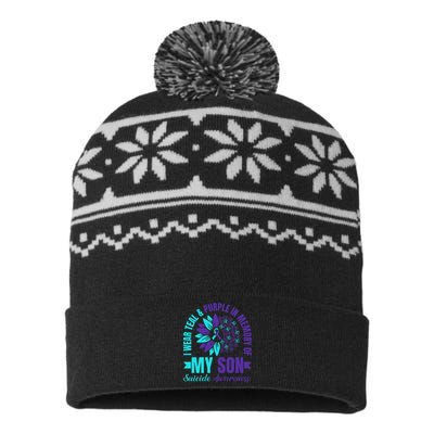 I Wear Teal Purple In Memory Of My Son Suicide Awareness USA-Made Snowflake Beanie