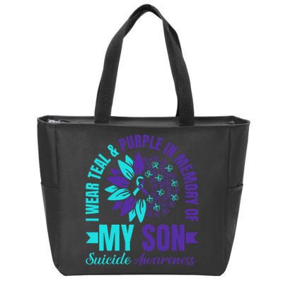 I Wear Teal Purple In Memory Of My Son Suicide Awareness Zip Tote Bag