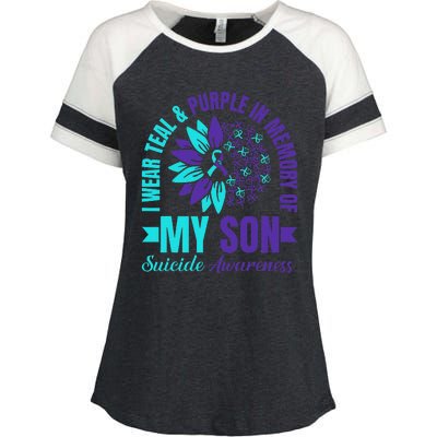 I Wear Teal Purple In Memory Of My Son Suicide Awareness Enza Ladies Jersey Colorblock Tee