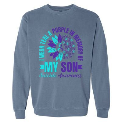 I Wear Teal Purple In Memory Of My Son Suicide Awareness Garment-Dyed Sweatshirt