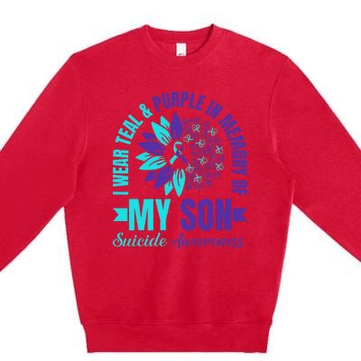 I Wear Teal Purple In Memory Of My Son Suicide Awareness Premium Crewneck Sweatshirt