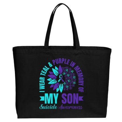 I Wear Teal Purple In Memory Of My Son Suicide Awareness Cotton Canvas Jumbo Tote