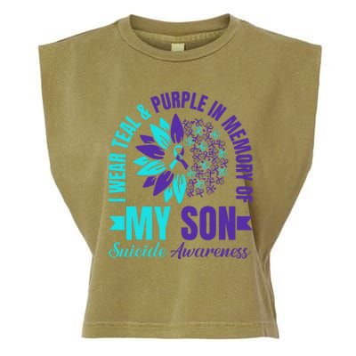 I Wear Teal Purple In Memory Of My Son Suicide Awareness Garment-Dyed Women's Muscle Tee