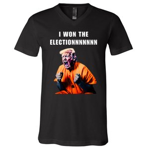 I Won The ElectionFunny Trump Prisoner Halloween Costume V-Neck T-Shirt