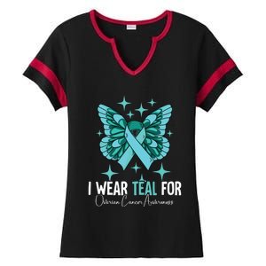 I Wear Teal For Ovarian Cancer Awareness Ladies Halftime Notch Neck Tee