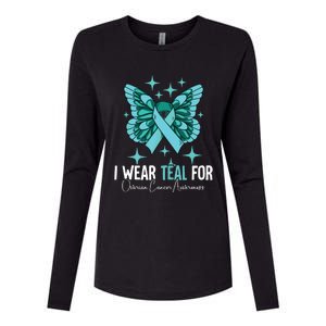 I Wear Teal For Ovarian Cancer Awareness Womens Cotton Relaxed Long Sleeve T-Shirt