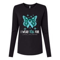 I Wear Teal For Ovarian Cancer Awareness Womens Cotton Relaxed Long Sleeve T-Shirt