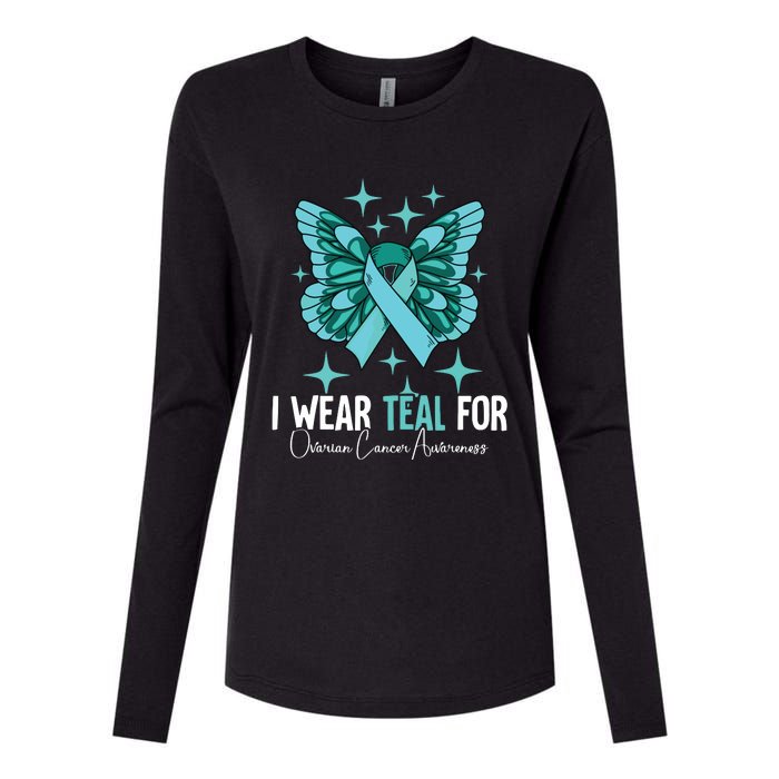 I Wear Teal For Ovarian Cancer Awareness Womens Cotton Relaxed Long Sleeve T-Shirt