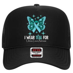 I Wear Teal For Ovarian Cancer Awareness High Crown Mesh Back Trucker Hat