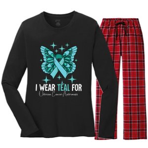 I Wear Teal For Ovarian Cancer Awareness Women's Long Sleeve Flannel Pajama Set 