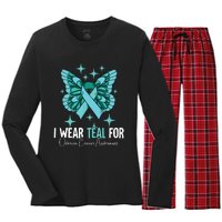 I Wear Teal For Ovarian Cancer Awareness Women's Long Sleeve Flannel Pajama Set 