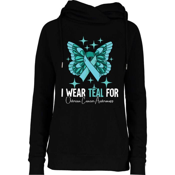 I Wear Teal For Ovarian Cancer Awareness Womens Funnel Neck Pullover Hood