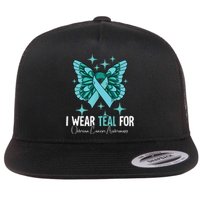 I Wear Teal For Ovarian Cancer Awareness Flat Bill Trucker Hat