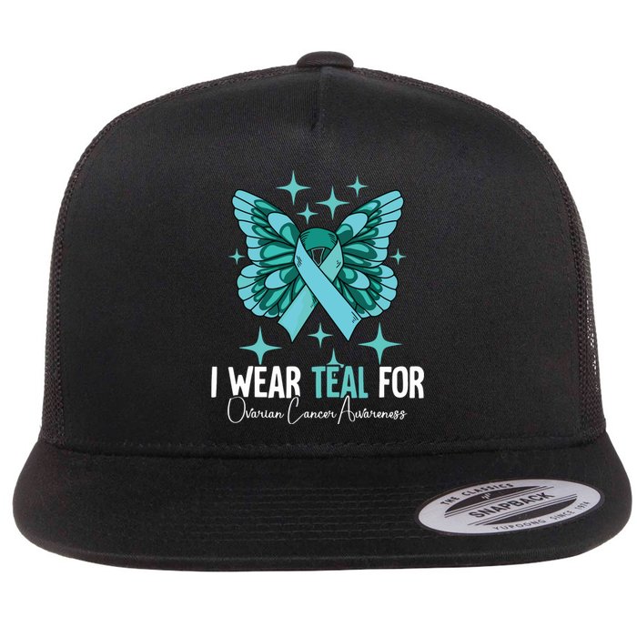 I Wear Teal For Ovarian Cancer Awareness Flat Bill Trucker Hat