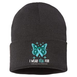 I Wear Teal For Ovarian Cancer Awareness Sustainable Knit Beanie