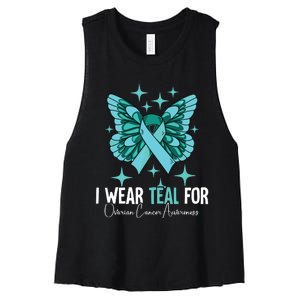 I Wear Teal For Ovarian Cancer Awareness Women's Racerback Cropped Tank