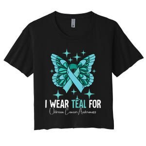 I Wear Teal For Ovarian Cancer Awareness Women's Crop Top Tee