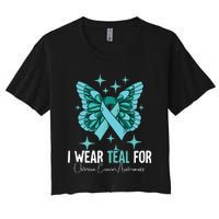 I Wear Teal For Ovarian Cancer Awareness Women's Crop Top Tee