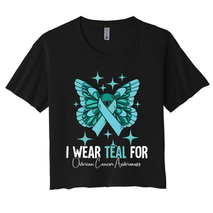 I Wear Teal For Ovarian Cancer Awareness Women's Crop Top Tee