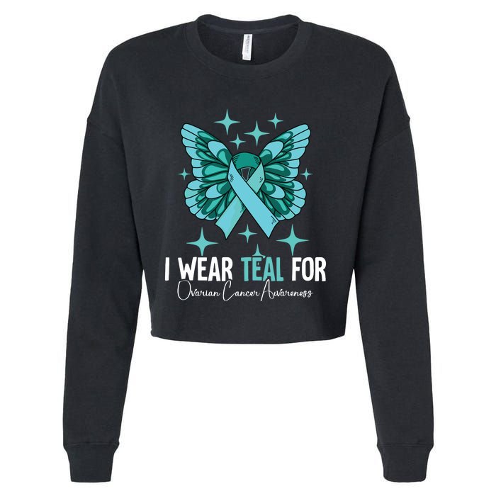 I Wear Teal For Ovarian Cancer Awareness Cropped Pullover Crew