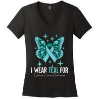 I Wear Teal For Ovarian Cancer Awareness Women's V-Neck T-Shirt