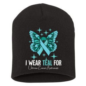 I Wear Teal For Ovarian Cancer Awareness Short Acrylic Beanie