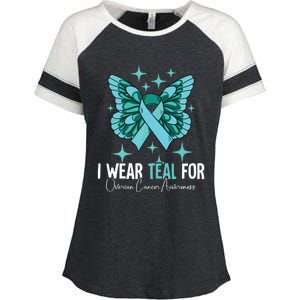 I Wear Teal For Ovarian Cancer Awareness Enza Ladies Jersey Colorblock Tee