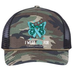 I Wear Teal For Ovarian Cancer Awareness Retro Rope Trucker Hat Cap