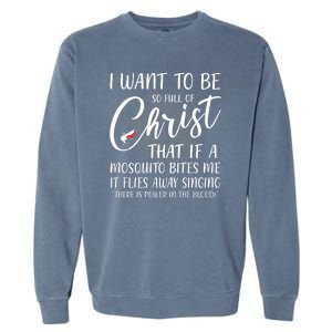 I Want To Be So Full Of Christ Mosquito Bite Funny Christian Quote Garment-Dyed Sweatshirt