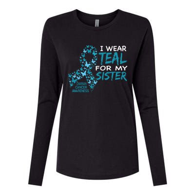 I Wear Teal For My Sister Ovarian Cancer Awareness Womens Cotton Relaxed Long Sleeve T-Shirt