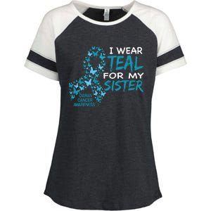 I Wear Teal For My Sister Ovarian Cancer Awareness Enza Ladies Jersey Colorblock Tee