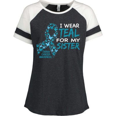 I Wear Teal For My Sister Ovarian Cancer Awareness Enza Ladies Jersey Colorblock Tee