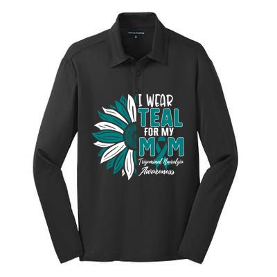 I Wear Teal For My Mom Trigeminal Neuralgia Awareness Ribbon Funny Gift Silk Touch Performance Long Sleeve Polo