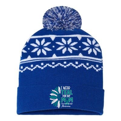 I Wear Teal For My Mom Trigeminal Neuralgia Awareness Ribbon Funny Gift USA-Made Snowflake Beanie