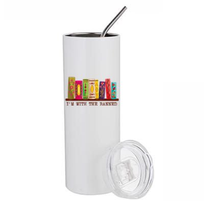 I'm With The Banned Books Funny I Read Banned Books Lovers Stainless Steel Tumbler