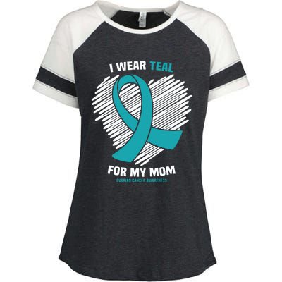 I Wear Teal For My Mom Ovarian Cancer Awareness Enza Ladies Jersey Colorblock Tee