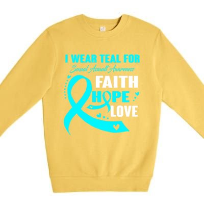 I Wear Teal For Sexual Assault Awareness Funny Gift Premium Crewneck Sweatshirt