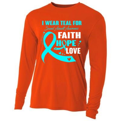 I Wear Teal For Sexual Assault Awareness Funny Gift Cooling Performance Long Sleeve Crew