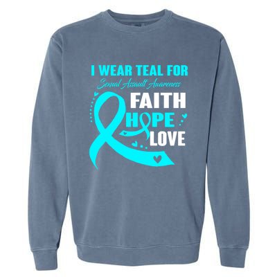 I Wear Teal For Sexual Assault Awareness Funny Gift Garment-Dyed Sweatshirt