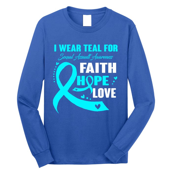 I Wear Teal For Sexual Assault Awareness Funny Gift Long Sleeve Shirt