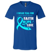 I Wear Teal For Sexual Assault Awareness Funny Gift V-Neck T-Shirt