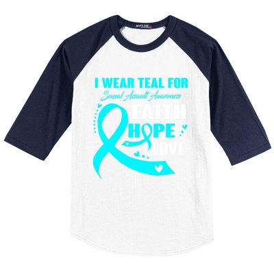 I Wear Teal For Sexual Assault Awareness Funny Gift Baseball Sleeve Shirt