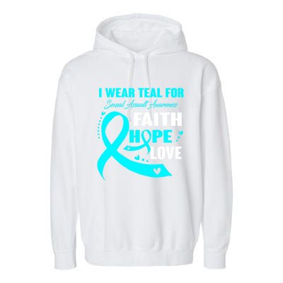 I Wear Teal For Sexual Assault Awareness Funny Gift Garment-Dyed Fleece Hoodie