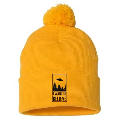 I Want To Believe Ufo Believer Alien Conspiracy Pom Pom 12in Knit Beanie